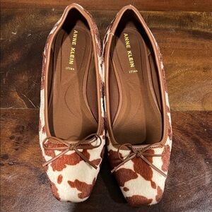 Anne Klein Cow Print Flats with Bow Accent